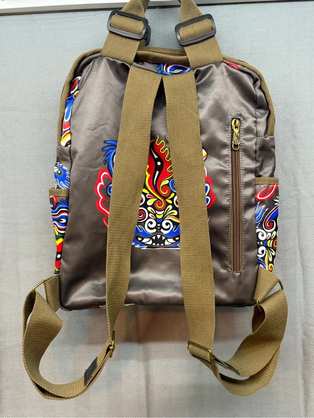 Meizhidao backpack/handle/book bag, Asian dragon, pattern, travel side pockets